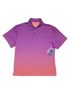 Birdie Bound Men's Golf Polo Shirt 2XL-3XL Stretch UPF 50+ Purple Ombre Stripe